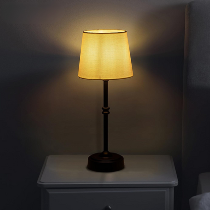 Metall Tischlampe mit Stoffschirm – LED Nachttischlampe modern, warmweiß, Tischleuchte für Schlafzimmer & Wohnzimmer, stilvolle Dekolampe