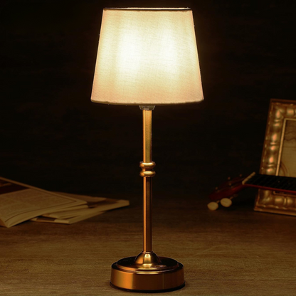 Metall Tischlampe mit Stoffschirm – LED Nachttischlampe modern, warmweiß, Tischleuchte für Schlafzimmer & Wohnzimmer, stilvolle Dekolampe