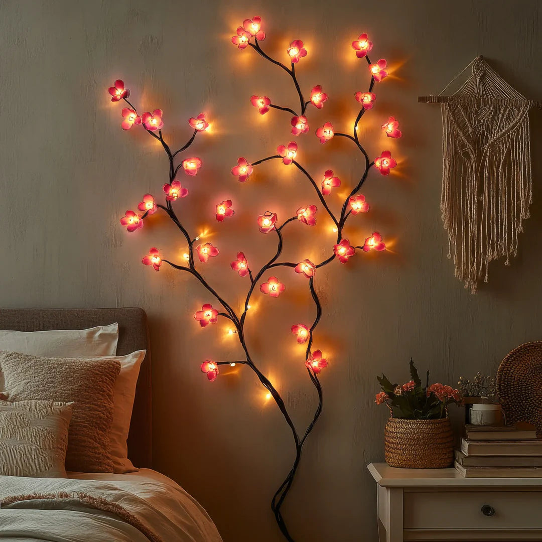 LED Kirschblüten Lichterkette für Wanddeko – Warmweiß – Romantische LED Beleuchtung für Schlafzimmer & Wohnzimmer