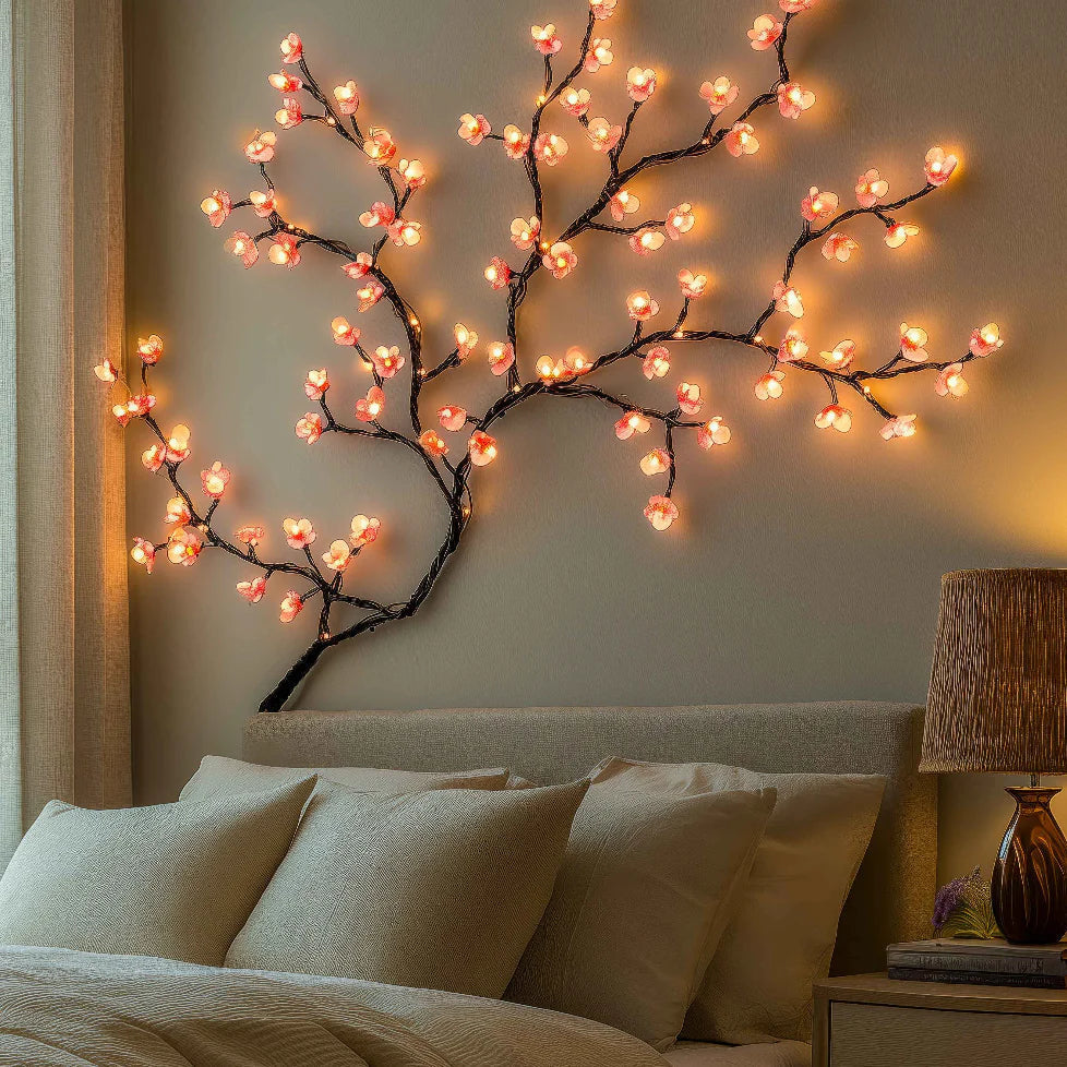 LED Kirschblüten Lichterkette für Wanddeko – Warmweiß – Romantische LED Beleuchtung für Schlafzimmer & Wohnzimmer