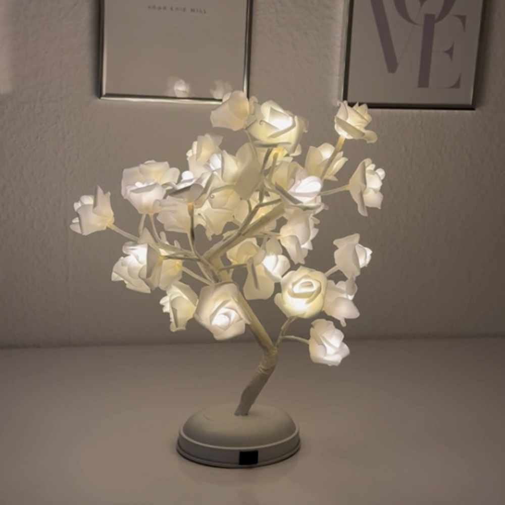 LED Rosenbaum Tischlampe – Romantische Deko Lampe für Wohnzimmer/Schlafzimmer | Warmweiß & Rosa | Stimmungslicht & Nachtlicht