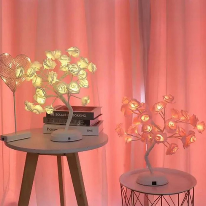 LED Rosenbaum Tischlampe – Romantische Deko Lampe für Wohnzimmer/Schlafzimmer | Warmweiß & Rosa | Stimmungslicht & Nachtlicht