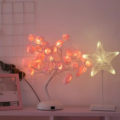 LED Rosenbaum Tischlampe – Romantische Deko Lampe für Wohnzimmer/Schlafzimmer | Warmweiß & Rosa | Stimmungslicht & Nachtlicht