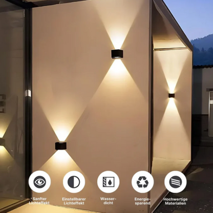 LED Wandleuchte Außen & Innen – Up & Down Wandlampe Schwarz Aluminium, 2700K Warmweiß, Moderne Außenwandleuchte