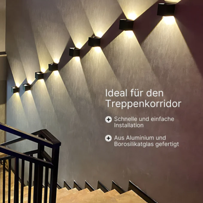 LED Wandleuchte Außen & Innen – Up & Down Wandlampe Schwarz Aluminium, 2700K Warmweiß, Moderne Außenwandleuchte