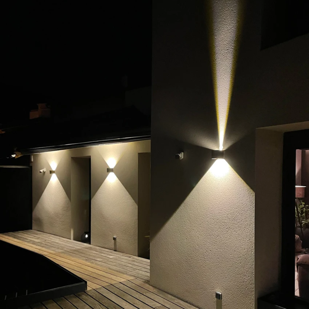 LED Wandleuchte Außen & Innen – Up & Down Wandlampe Schwarz Aluminium, 2700K Warmweiß, Moderne Außenwandleuchte