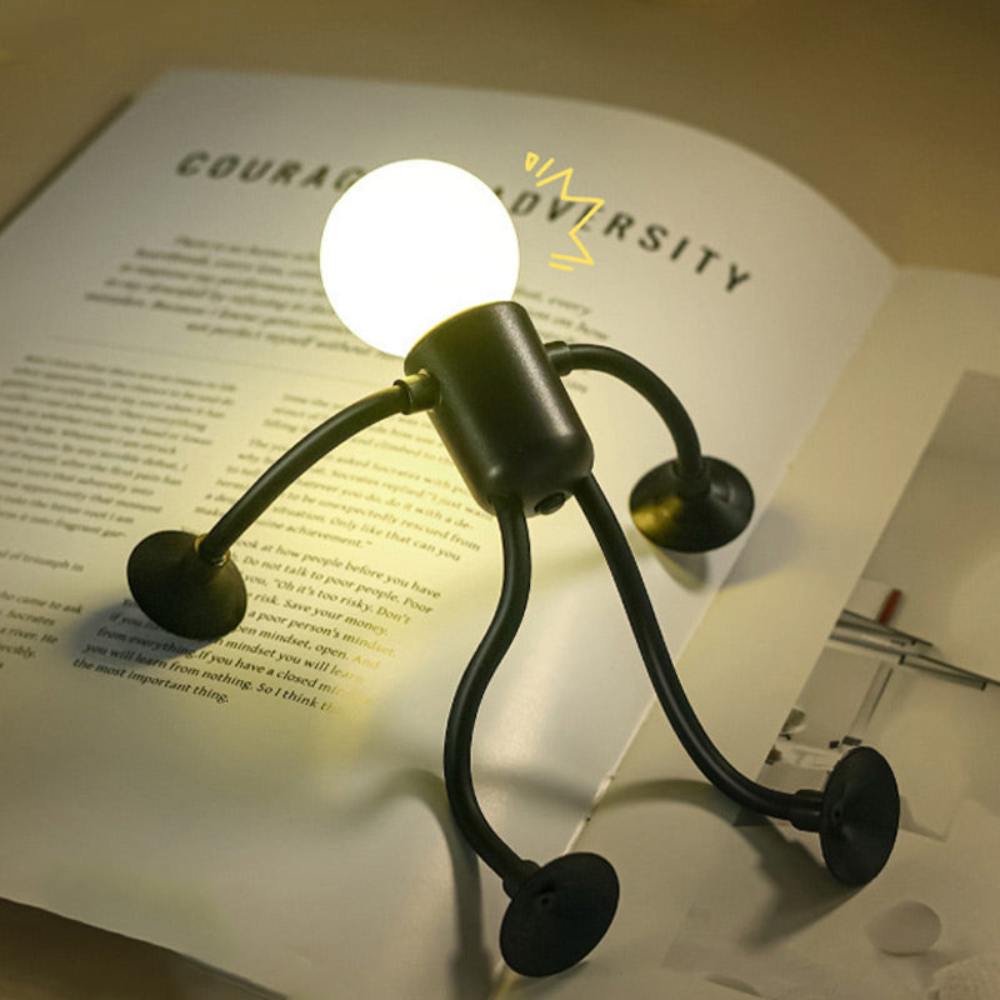Bulb - Man | LED Tischlampe Flexibel – Kreative Deko Schreibtischlampe für Wohnzimmer & Kinderzimmer | 4 Farben | Energiesparend & Modern