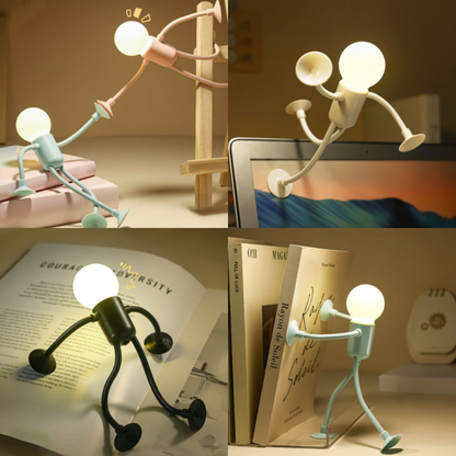Bulb - Man | LED Tischlampe Flexibel – Kreative Deko Schreibtischlampe für Wohnzimmer & Kinderzimmer | 4 Farben | Energiesparend & Modern