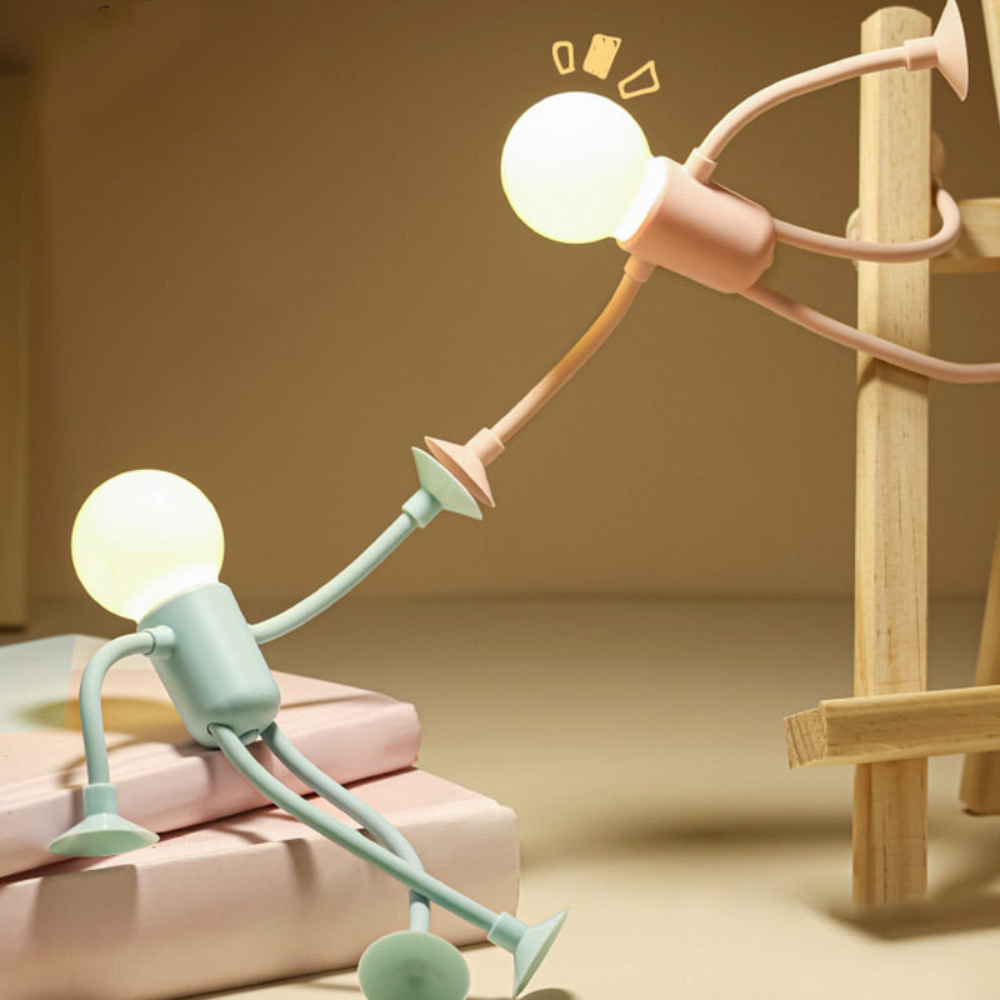 Bulb - Man | LED Tischlampe Flexibel – Kreative Deko Schreibtischlampe für Wohnzimmer & Kinderzimmer | 4 Farben | Energiesparend & Modern
