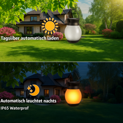 Solar LED Gartenlaterne mit Flammeneffekt – Outdoor Laterne für Terrasse & Balkon – 2 Beleuchtungsmodi (Flicker & Dauerlicht) – Wetterfest & Wiederaufladbar – Deko Lampe für Außenbereich