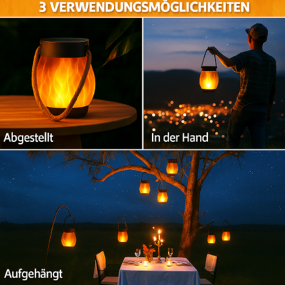 Solar LED Gartenlaterne mit Flammeneffekt – Outdoor Laterne für Terrasse & Balkon – 2 Beleuchtungsmodi (Flicker & Dauerlicht) – Wetterfest & Wiederaufladbar – Deko Lampe für Außenbereich