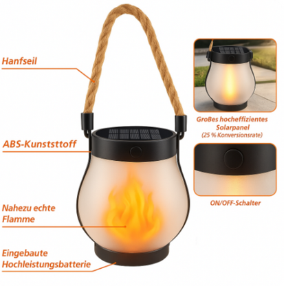 Solar LED Gartenlaterne mit Flammeneffekt – Outdoor Laterne für Terrasse & Balkon – 2 Beleuchtungsmodi (Flicker & Dauerlicht) – Wetterfest & Wiederaufladbar – Deko Lampe für Außenbereich