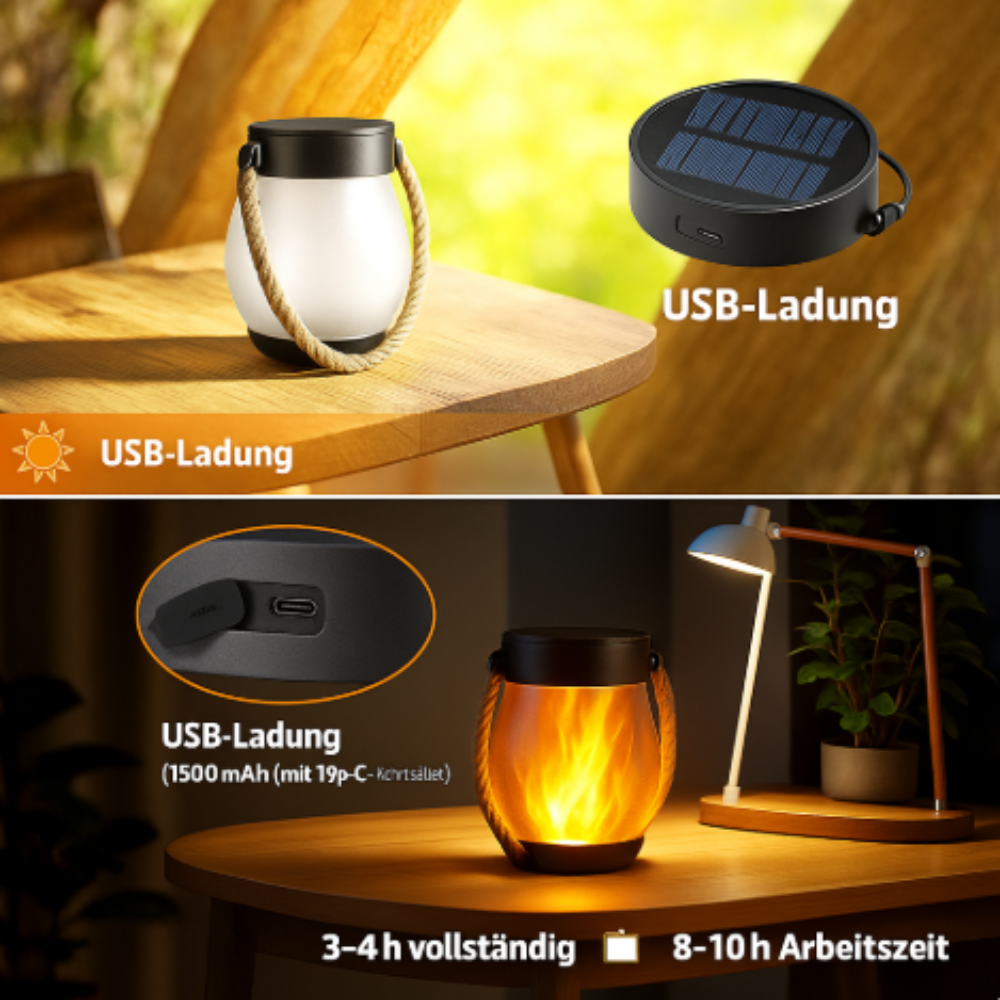 Solar LED Gartenlaterne mit Flammeneffekt – Outdoor Laterne für Terrasse & Balkon – 2 Beleuchtungsmodi (Flicker & Dauerlicht) – Wetterfest & Wiederaufladbar – Deko Lampe für Außenbereich