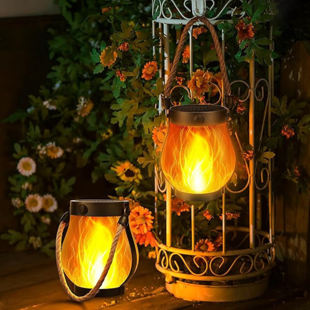 Solar LED Gartenlaterne mit Flammeneffekt – Outdoor Laterne für Terrasse & Balkon – 2 Beleuchtungsmodi (Flicker & Dauerlicht) – Wetterfest & Wiederaufladbar – Deko Lampe für Außenbereich