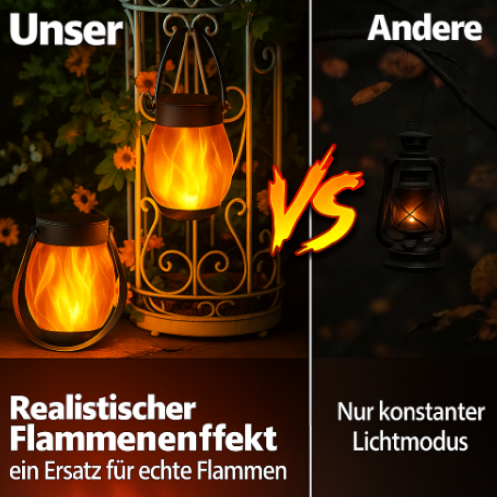 Solar LED Gartenlaterne mit Flammeneffekt – Outdoor Laterne für Terrasse & Balkon – 2 Beleuchtungsmodi (Flicker & Dauerlicht) – Wetterfest & Wiederaufladbar – Deko Lampe für Außenbereich