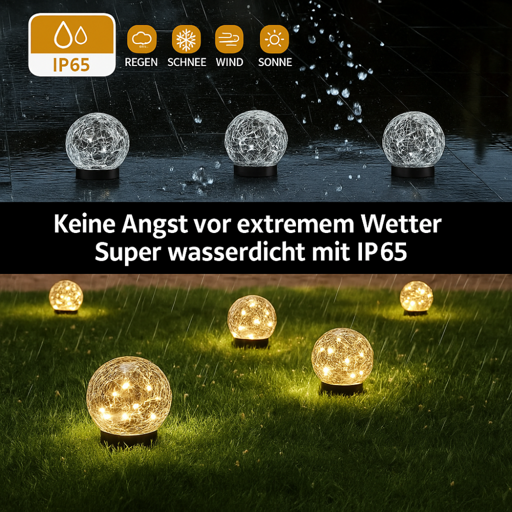 Solar LED Gartenkugelleuchte – Crack-Glas Design, 20 LEDs, wasserdicht & robust für Außenbereich