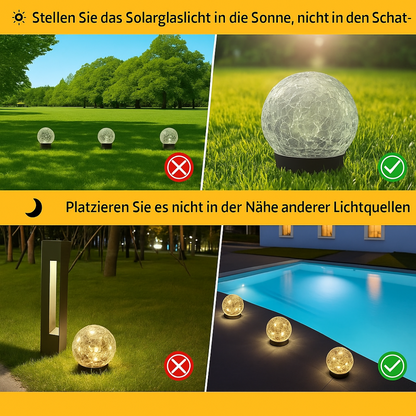 Solar LED Gartenkugelleuchte – Crack-Glas Design, 20 LEDs, wasserdicht & robust für Außenbereich