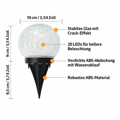 Solar LED Gartenkugelleuchte – Crack-Glas Design, 20 LEDs, wasserdicht & robust für Außenbereich