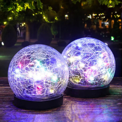 Solar LED Gartenkugelleuchte – Crack-Glas Design, 20 LEDs, wasserdicht & robust für Außenbereich