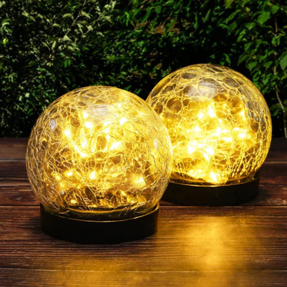 Solar LED Gartenkugelleuchte – Crack-Glas Design, 20 LEDs, wasserdicht & robust für Außenbereich