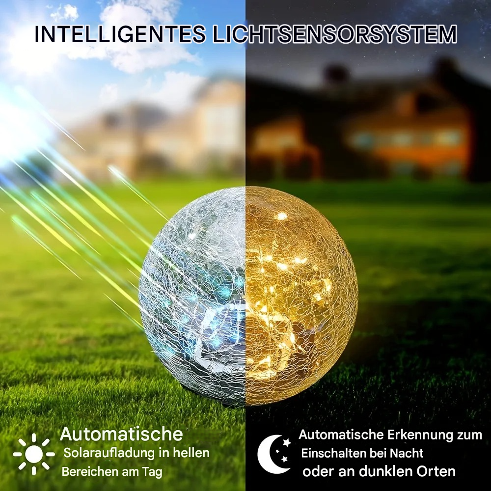 Solar LED Gartenkugelleuchte – Crack-Glas Design, 20 LEDs, wasserdicht & robust für Außenbereich