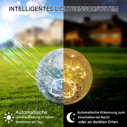 Solar LED Gartenkugelleuchte – Crack-Glas Design, 20 LEDs, wasserdicht & robust für Außenbereich
