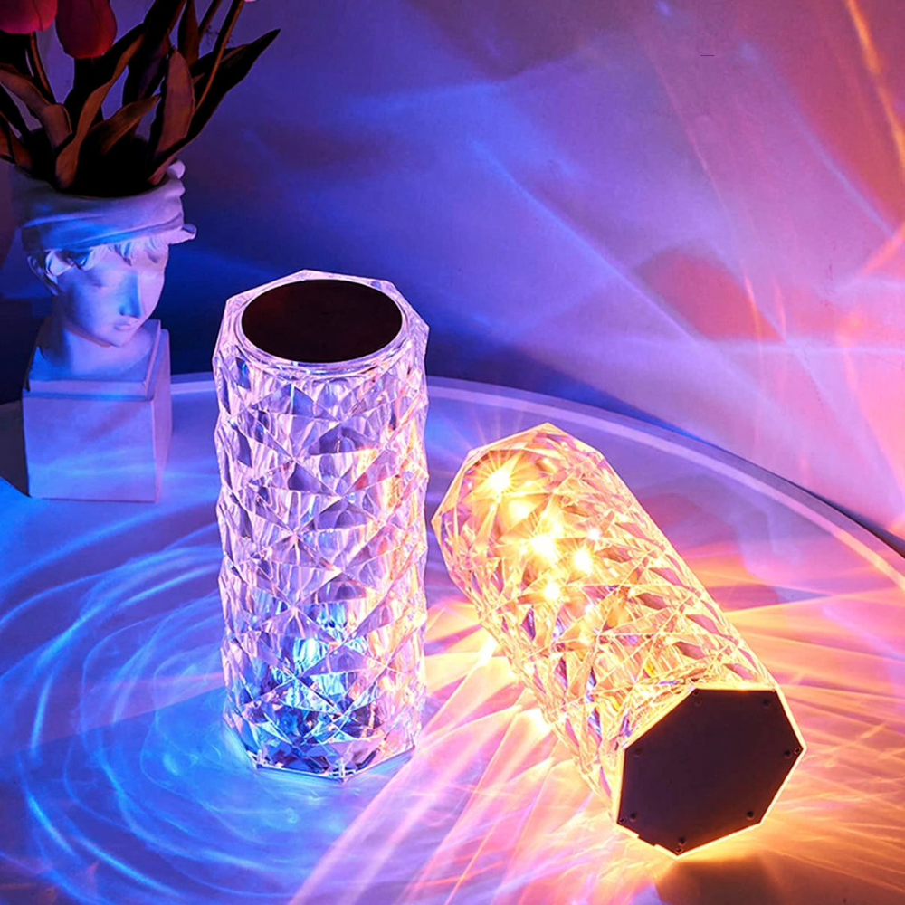 Wiederaufladbare Kristall LED Tischlampe – Dekolampe mit Touch und 3 Lichtmodi für Ambientebeleuchtung