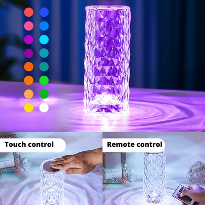 Wiederaufladbare Kristall LED Tischlampe – Dekolampe mit Touch und 3 Lichtmodi für Ambientebeleuchtung