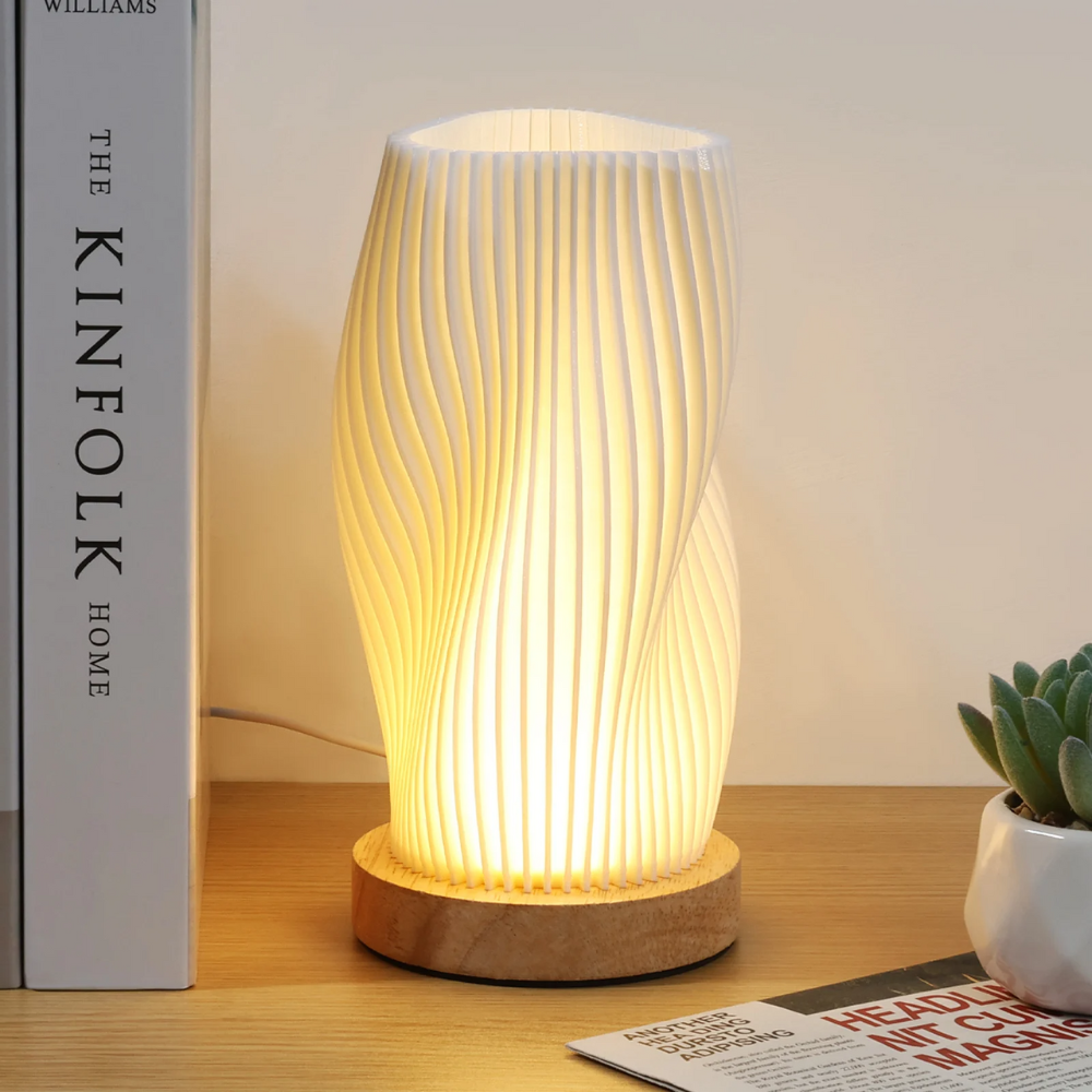 Modern Holz Tischlampe · LED Nachttischlampe mit weichem Warmlicht – Tisch Lampe für Schlafzimmer & Wohnzimmer
