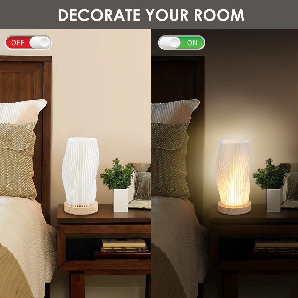 Modern Holz Tischlampe · LED Nachttischlampe mit weichem Warmlicht – Tisch Lampe für Schlafzimmer & Wohnzimmer