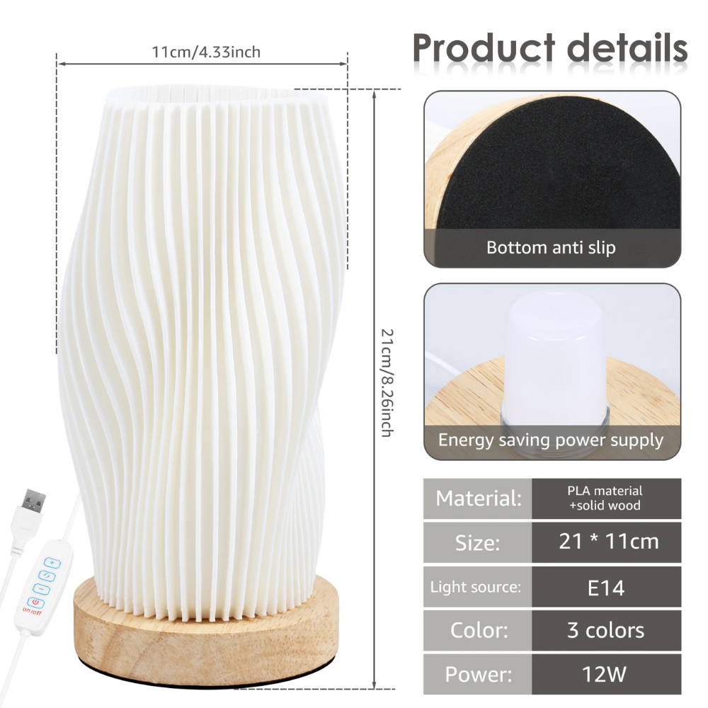 Modern Holz Tischlampe · LED Nachttischlampe mit weichem Warmlicht – Tisch Lampe für Schlafzimmer & Wohnzimmer
