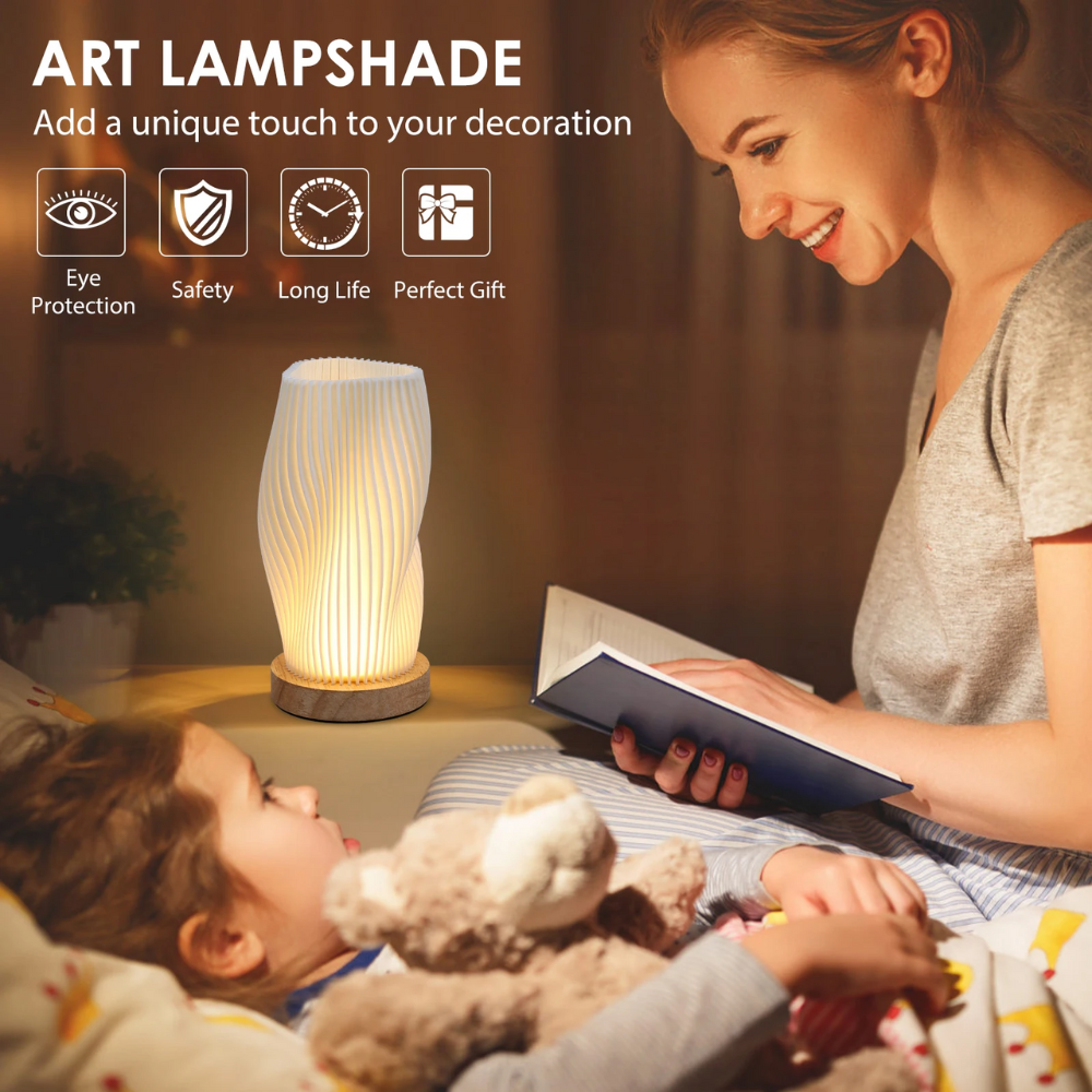 Modern Holz Tischlampe · LED Nachttischlampe mit weichem Warmlicht – Tisch Lampe für Schlafzimmer & Wohnzimmer