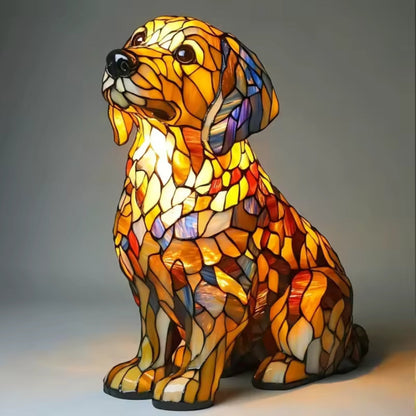 Tiffany Hund Lampe – Tischlampe aus Buntglas | LED Dekolampe für Wohnzimmer & Geschenkidee