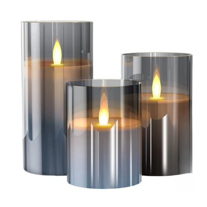LED Kerzen Set im Glas – 3 Varianten | Flackernde Flamme, Warmweiß, Realistischer Kerzeneffekt, Dekolicht für Wohnzimmer & Tischdeko