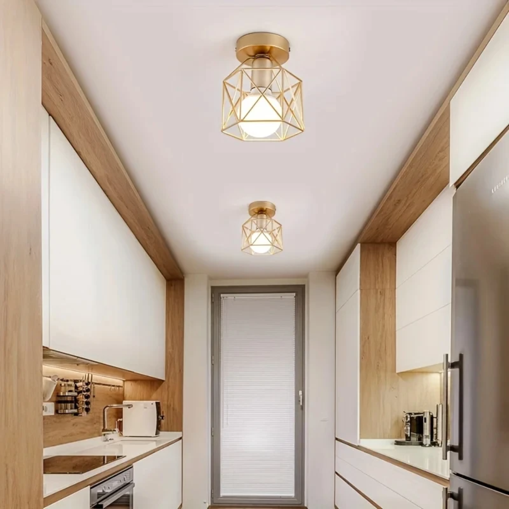 Moderne Deckenlampe im Industrial Design – Metall LED Deckenleuchte für Wohnzimmer, Flur & Schlafzimmer (Gold/Schwarz)