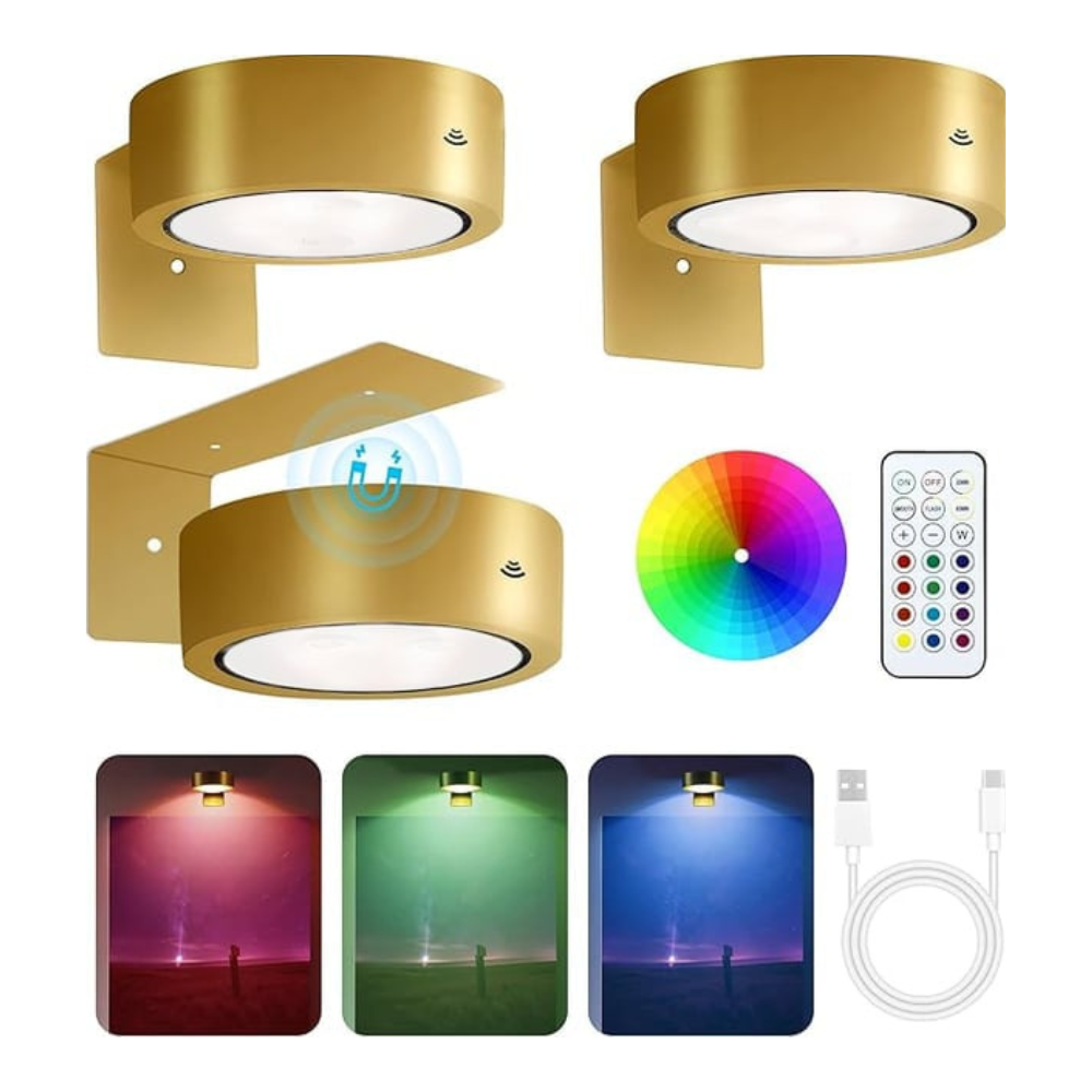 LED Wandleuchte RGB mit Fernbedienung – Moderne Wandlampe Innenbeleuchtung, Dimmbar & Farbwechsel (Schwarz/Gold)