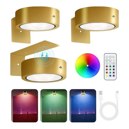 LED Wandleuchte RGB mit Fernbedienung – Moderne Wandlampe Innenbeleuchtung, Dimmbar & Farbwechsel (Schwarz/Gold)