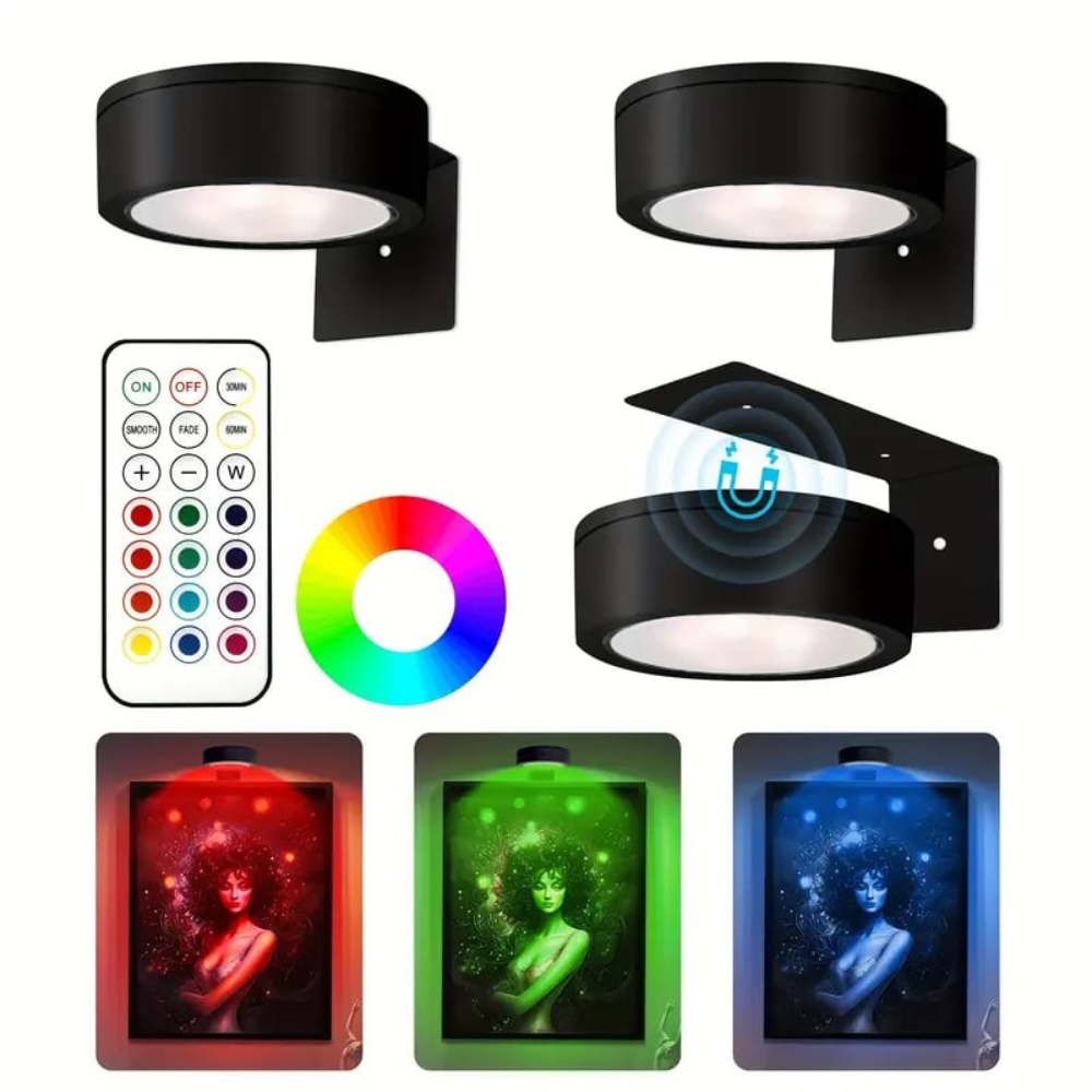 LED Wandleuchte RGB mit Fernbedienung – Moderne Wandlampe Innenbeleuchtung, Dimmbar & Farbwechsel (Schwarz/Gold)