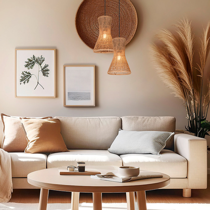 Pendelleuchte aus Papiergarn – Natur Hängelampe Braun & Schwarz, E27, Höhenverstellbar, Boho Stil
