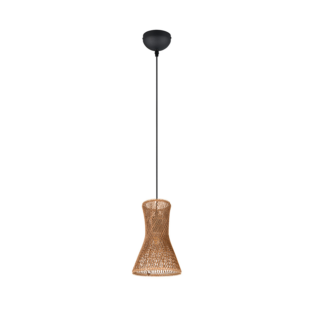Pendelleuchte aus Papiergarn – Natur Hängelampe Braun & Schwarz, E27, Höhenverstellbar, Boho Stil