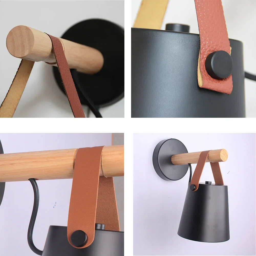 Skandinavische schwarze Wandlampe mit Holz – moderne Minimalistische Wandbeleuchtung