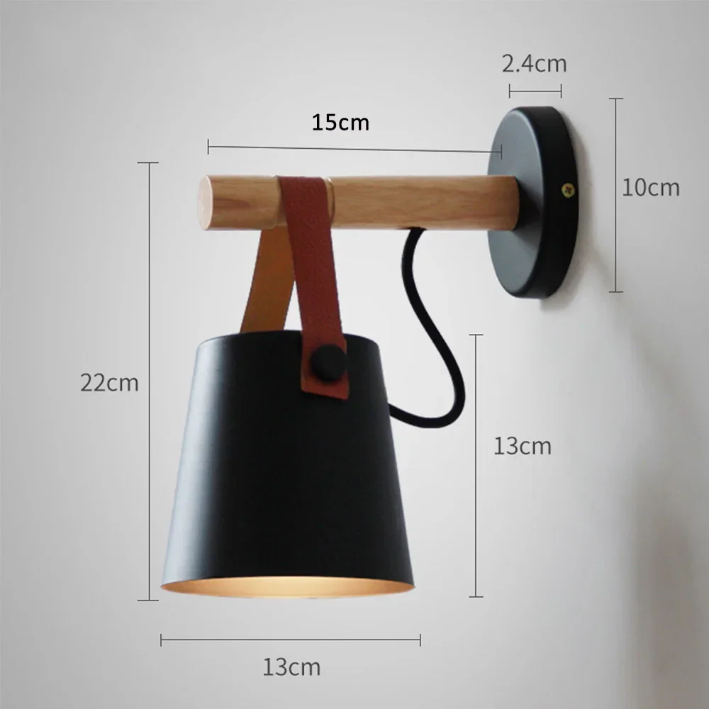 Skandinavische schwarze Wandlampe mit Holz – moderne Minimalistische Wandbeleuchtung