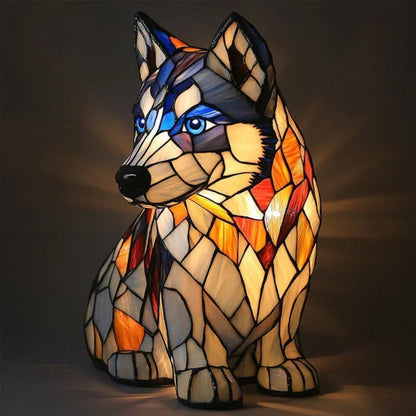 Tiffany Hund Lampe – Tischlampe aus Buntglas | LED Dekolampe für Wohnzimmer & Geschenkidee