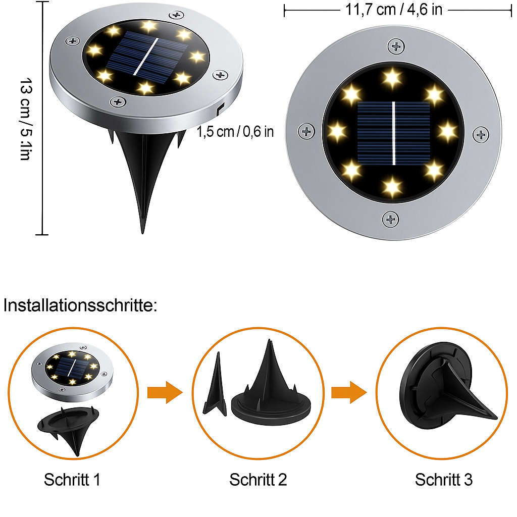 Solar Bodenleuchte LED – Outdoor Gartenbeleuchtung – Wasserdicht Bodenspot – Solar Wegeleuchte für Terrasse/Beet/Weg – Warmweiß & Kaltweiß