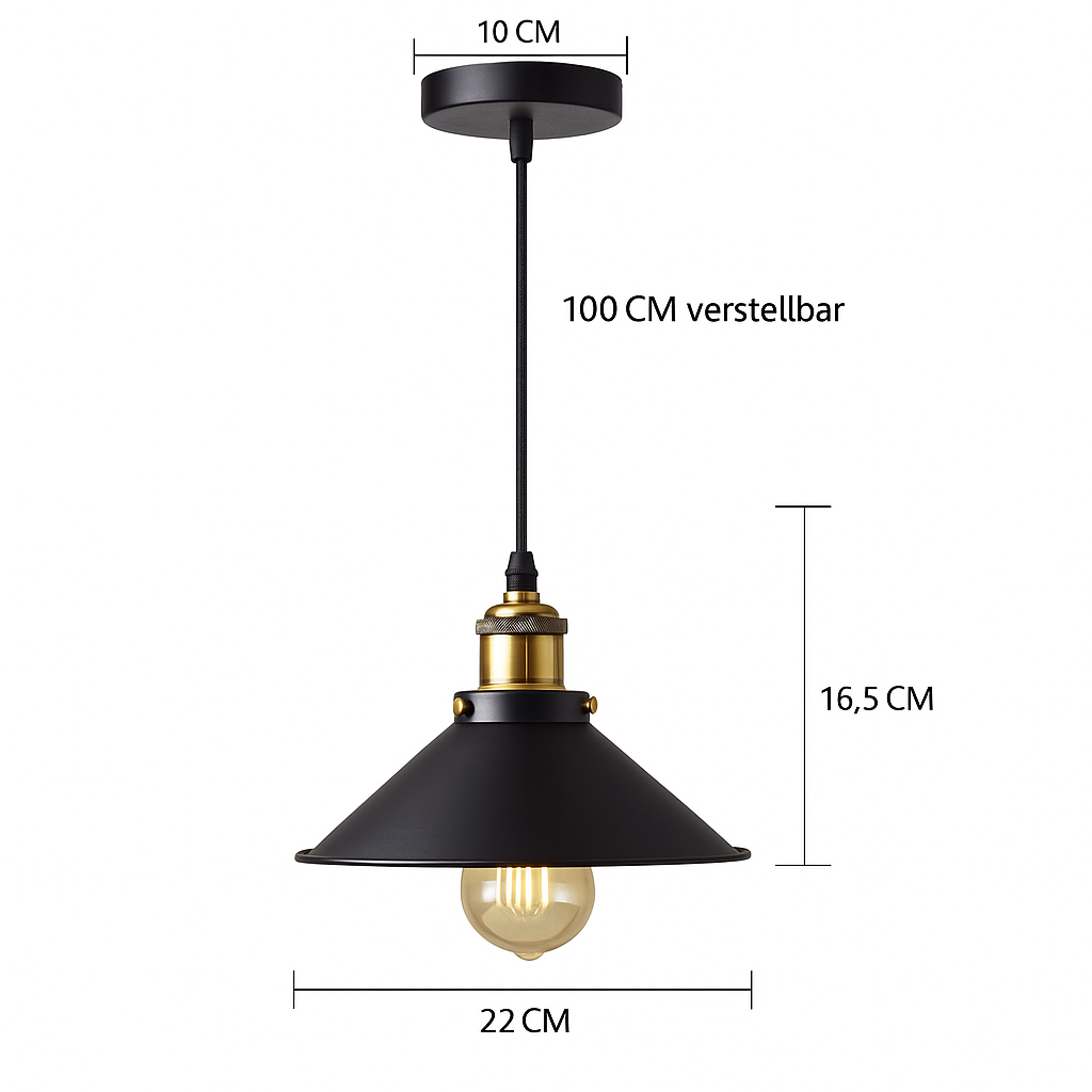 Retro Industrie Pendelleuchte Schwarz – Vintage Hängelampe aus Metall mit E27 Fassung für Esszimmer, Küche & Wohnzimmer