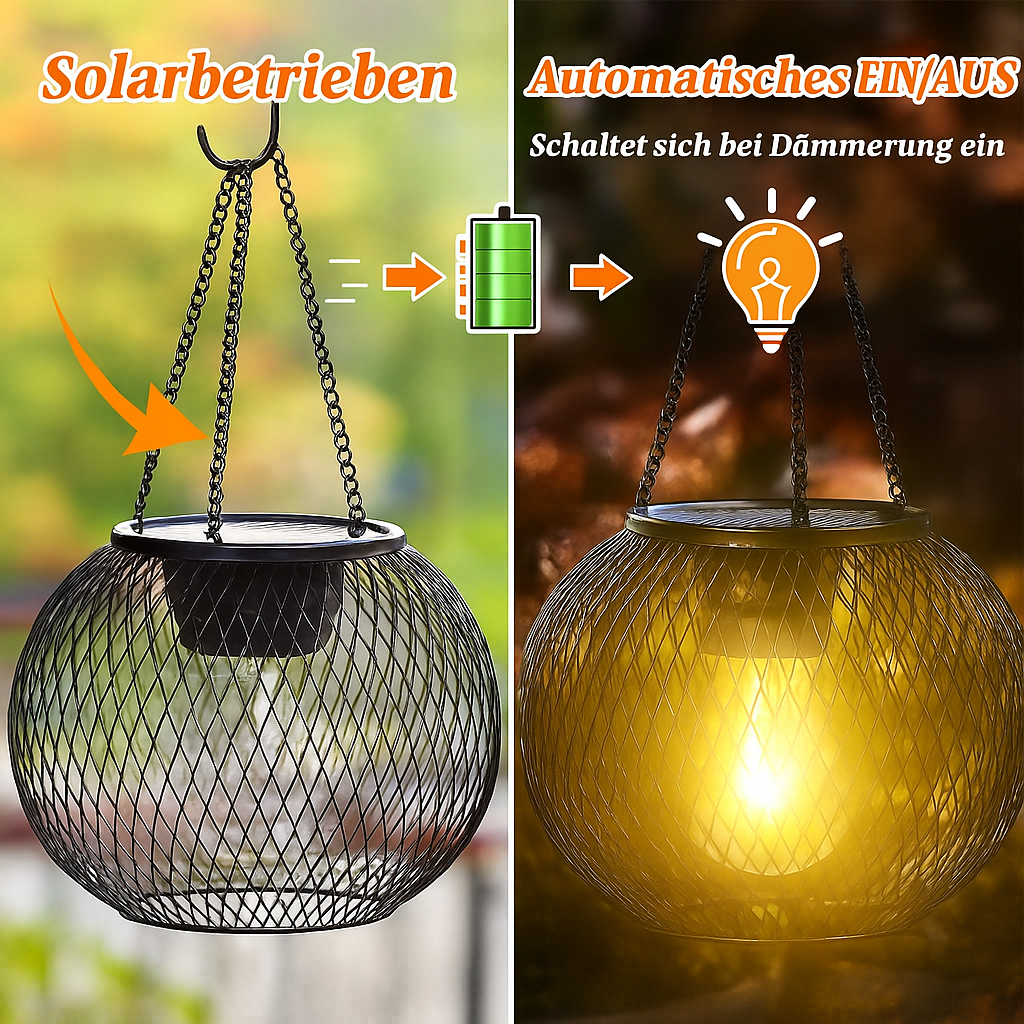 Solar Gartenlaterne LED – Solar Hängelampe für Außen mit warmweißem Licht | Automatisches Ein/Aus & Wetterfest