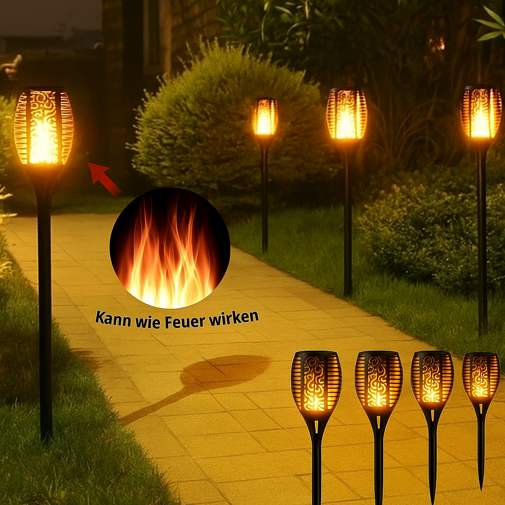 Solar Gartenfackel LED mit Flammen-Effekt | Solarleuchte Außen für Garten & Terrasse | IP65 Wasserdicht Deko Lampe