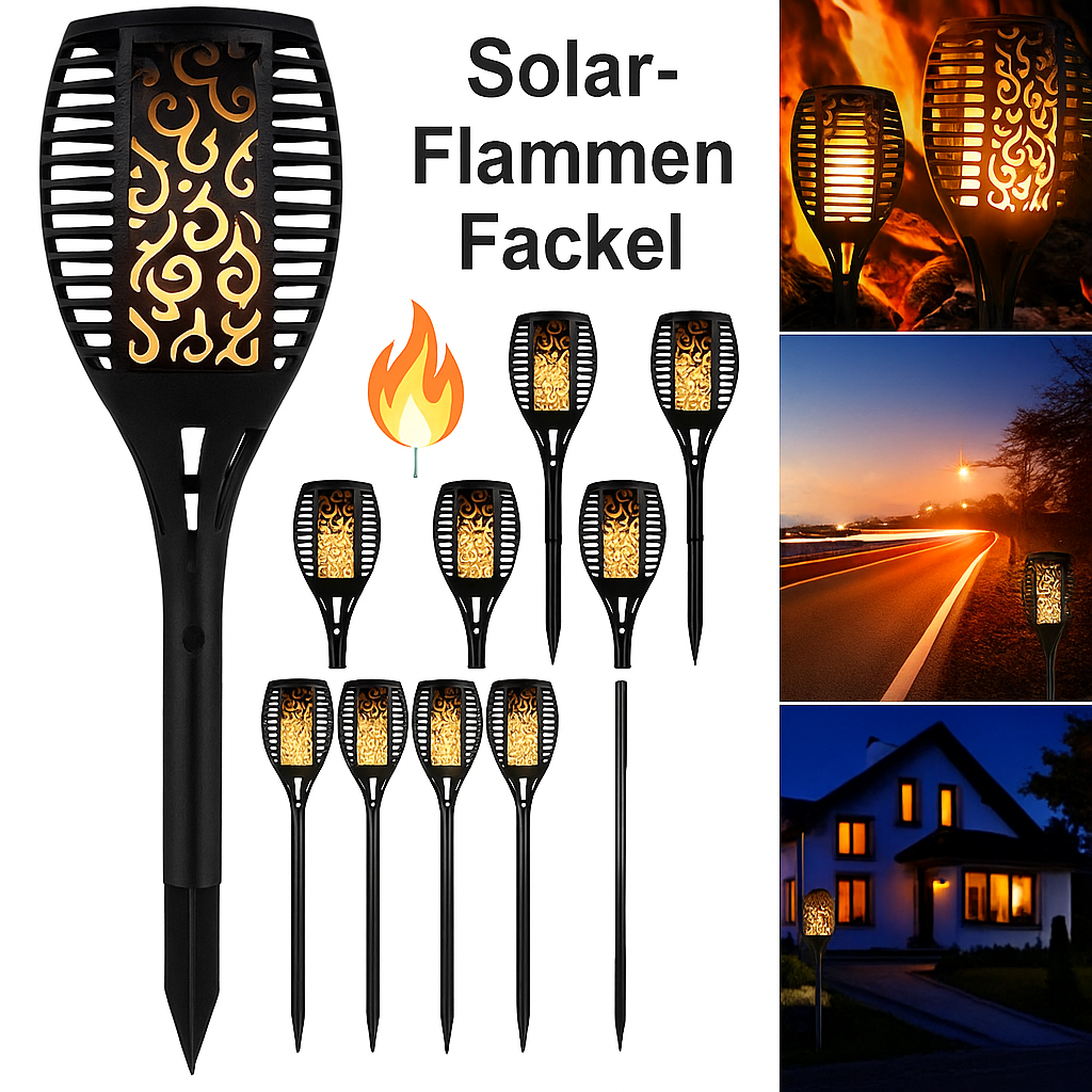 Solar Gartenfackel LED mit Flammen-Effekt | Solarleuchte Außen für Garten & Terrasse | IP65 Wasserdicht Deko Lampe