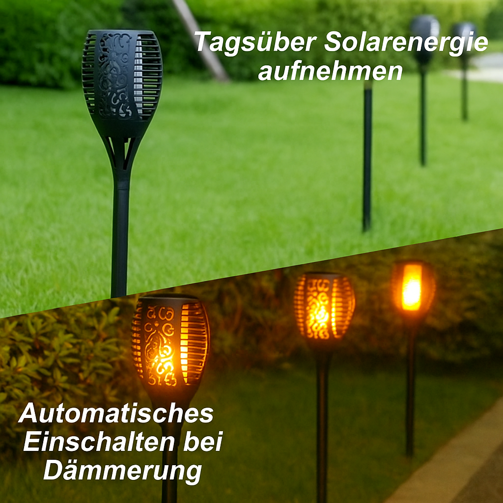 Solar Gartenfackel LED mit Flammen-Effekt | Solarleuchte Außen für Garten & Terrasse | IP65 Wasserdicht Deko Lampe