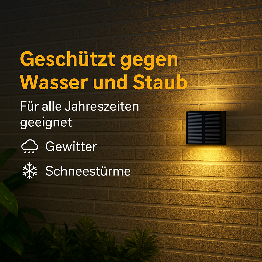 Solar Wandleuchte Außen – Kabellose LED Solar Lampe für Garten & Terrasse – Energiesparende Außenbeleuchtung mit Solarpanel
